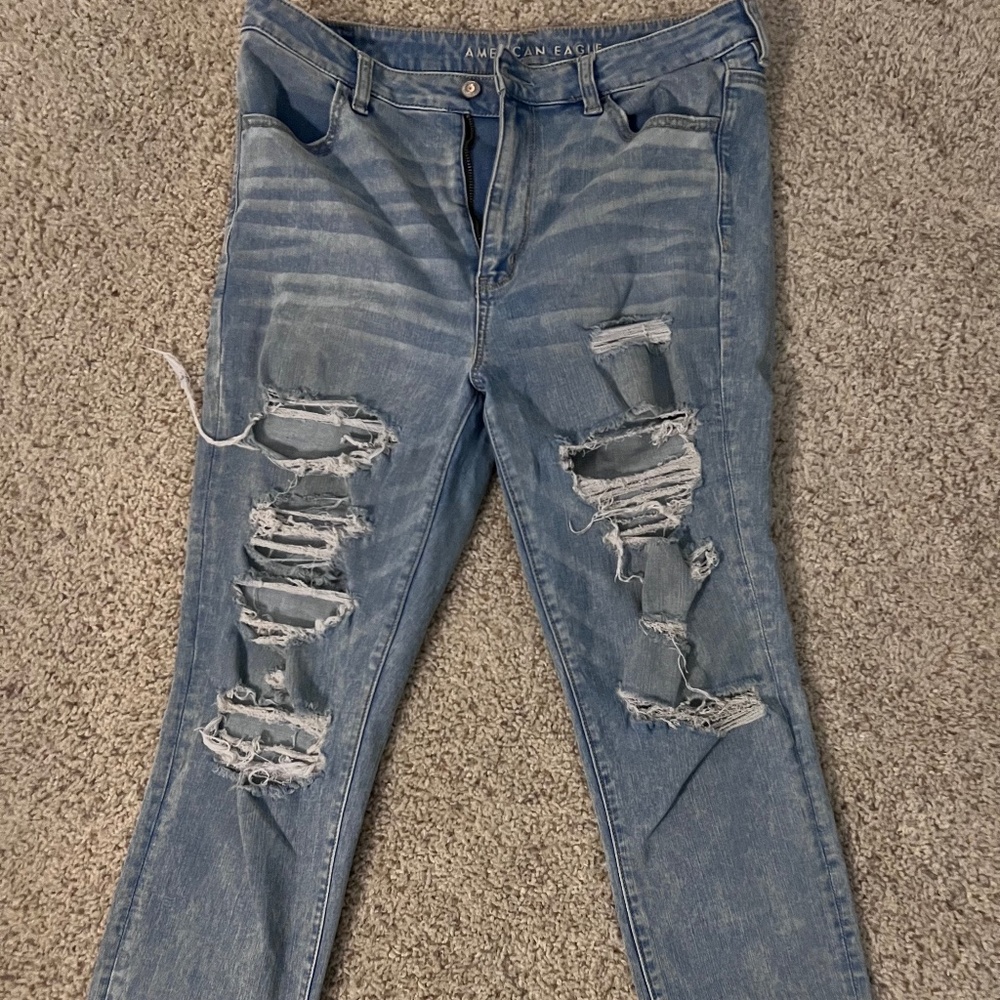 Women's American Eagle Size 14 Highest Rise Jegging - Light Wash Distressed